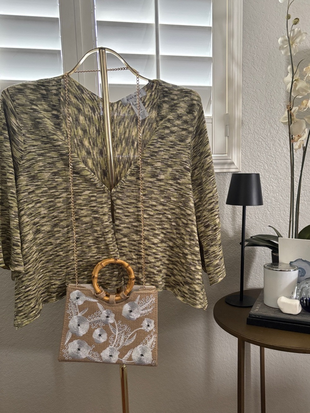 Nine West Olive Green Marled Knit Top